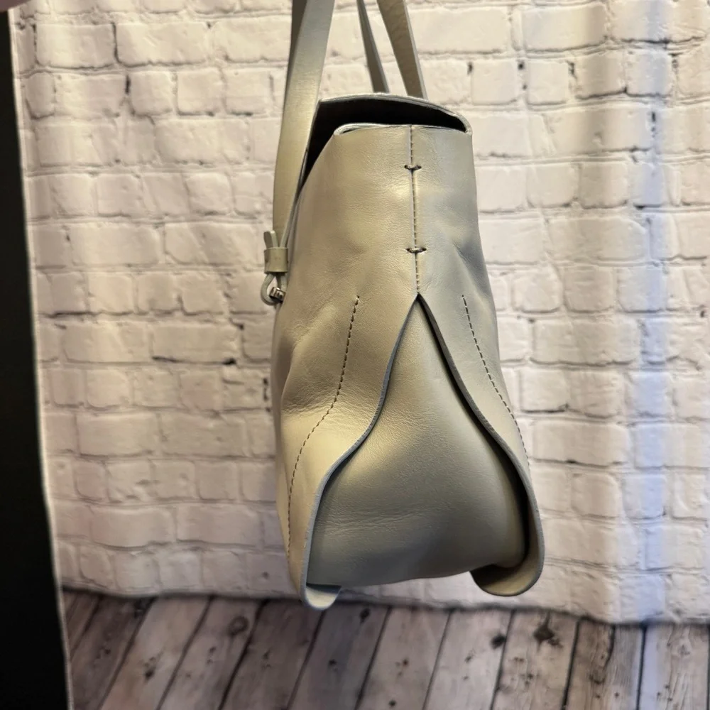 Lia Numa Gray Italian Leather Foldover Carryall Tote Bag Quiet Luxury Capsule
